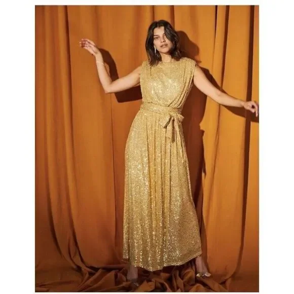 LDT | Dresses | Ldt Womens Size 2 Gold Sequin Ivygoddess Long Gown Dress |  Poshmark